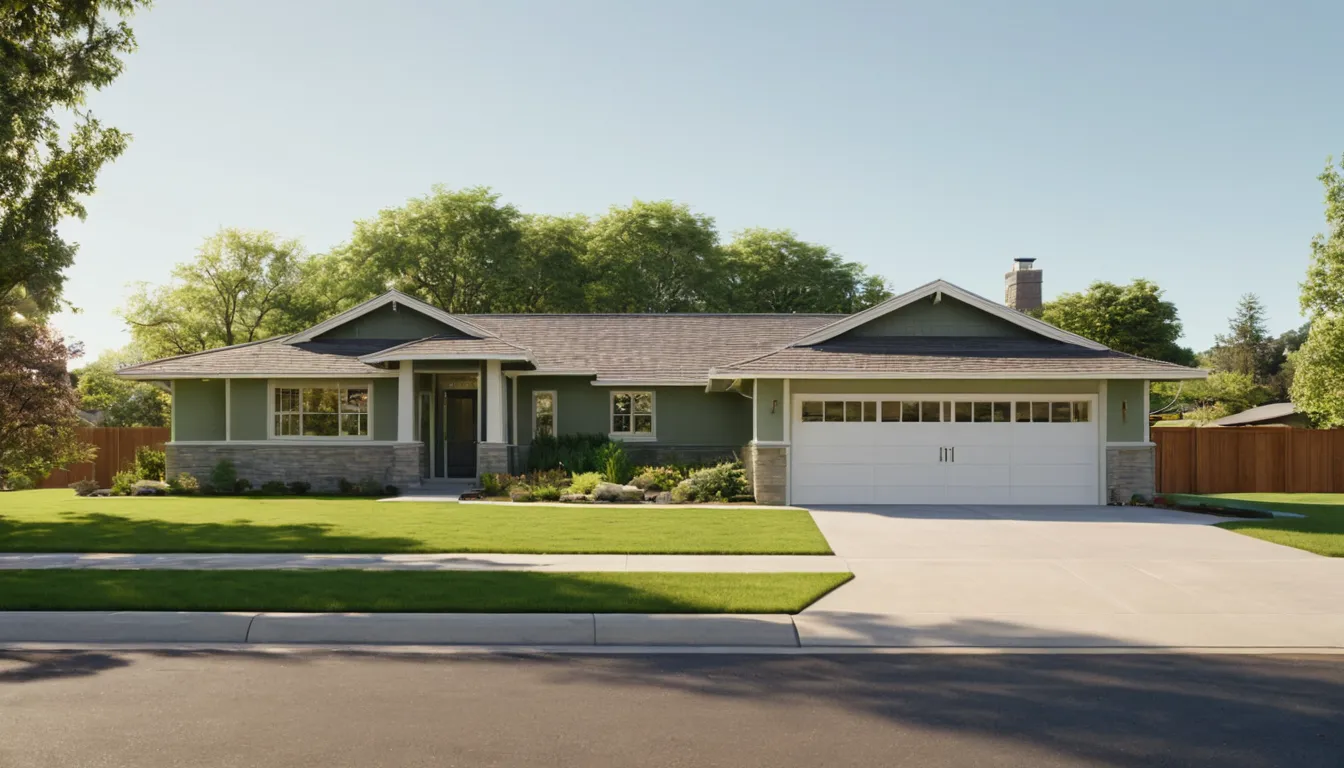 A tidy suburban home with a closed garage door on a bright morning in Waukegan